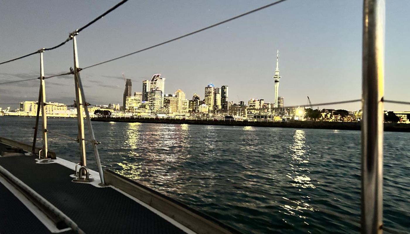 Auckland cityscape at night from Harbour Dinner Cruise