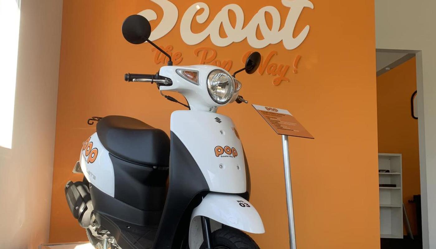 Inside the Pop Scooter Hire shop.